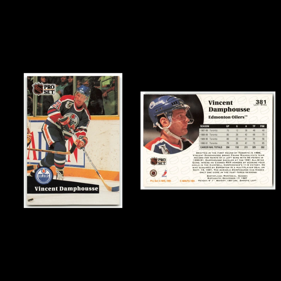 Vincent Damphousse #381 1991 Pro Set Edmonton Oilers Hockey Card NHL NM - Image 3 of 3