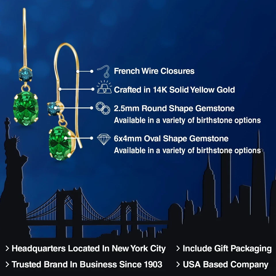 14K Yellow Gold Simulated Emerald and Blue Diamond French Wire Dangle Earrings - Image 2 of 4
