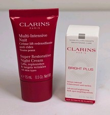 Lot of 2 Clarins Paris Super Restorative Night Cream 0.5oz & Bright Plus Serum 