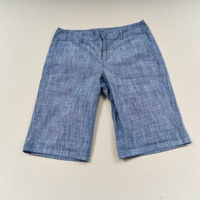 Ann Taylor Loft Shorts Womens 4 Blue Chambray Cotton Mid Rise Bermuda Casual 12''