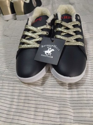 Beverly Hills Polo Club Shoes Size 6 Blk / White / Gold And Red Accents Fur...