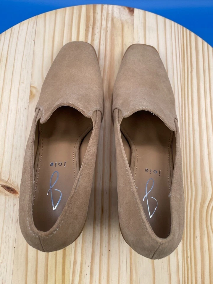 Mocassim Joie Wevenly Pump feminino tamanho 7.5 couro camurça marrom salto bloco quadrado - Imagem 4 de 4