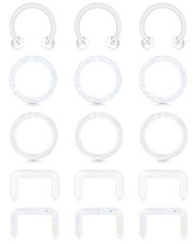 QWALIT Clear Nose Rings Studs L Shape Piercing Retainer Flexible Nose Bone Fl...
