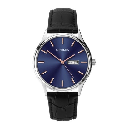 Sekonda Herrenuhr mit blauem Zifferblatt und schwarzem Armband 1701