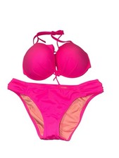 Victoria Secret Vibrant Bombshell Push Up Add 2 Cups Bikini 36DD Top Bottoms L