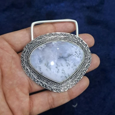 Dendritischer Opal Gürtelschnalle versilbert Handarbeit Western Cowboy Edelstein Buckle - Bild 1 von 4