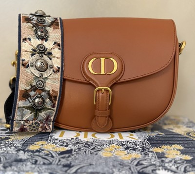 Christian Dior Bobby Flap Bag Leather Brown Medium With Shoulder Strap