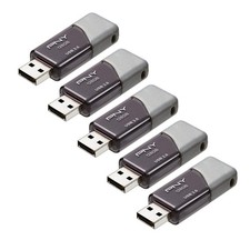 PNY 128GB Turbo Attach  3 USB 3.0 Flash Drive 5-Pack   5-Pack, Grey