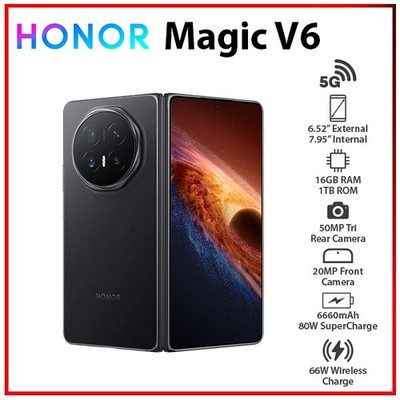 (New) HONOR Magic V6 5G 16GB+1TB BLACK Dual SIM Unlocked Android Mobile Phone AU