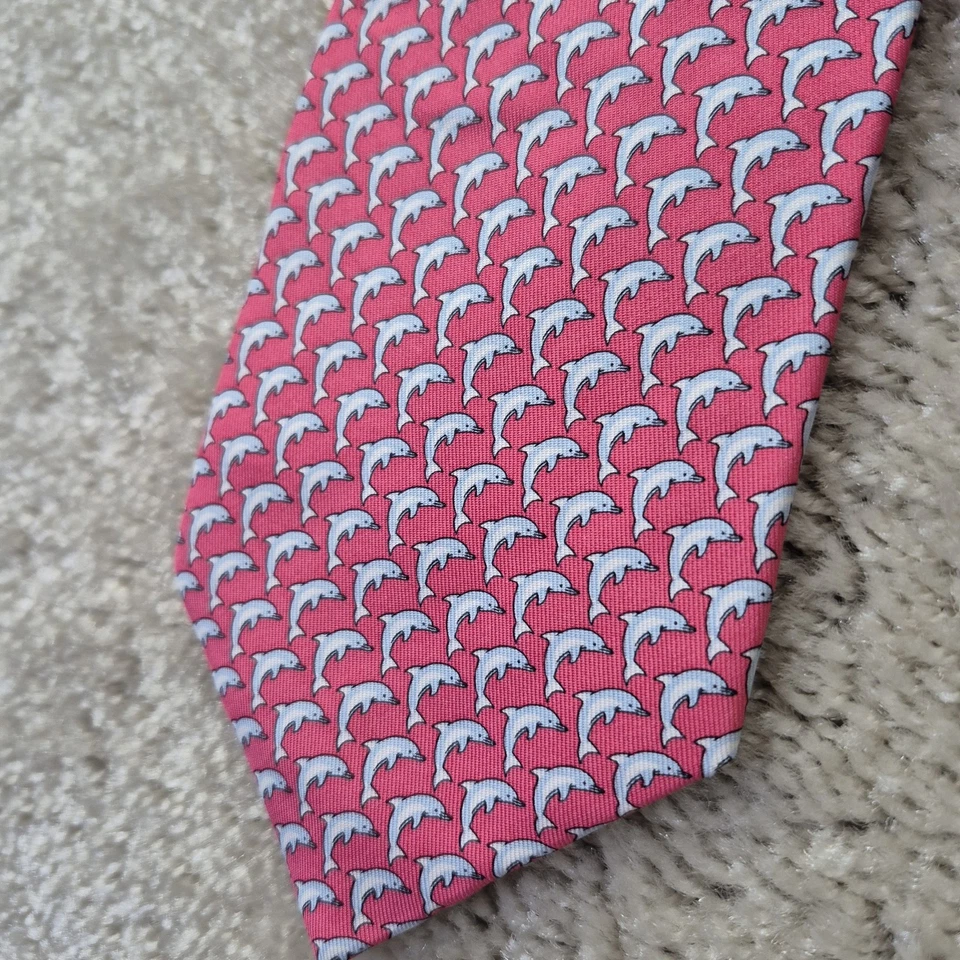 Corbata de seda para hombre Vineyard Vines rosa delfín naturaleza marina preppy academia EE. UU. Foto 2 de 4