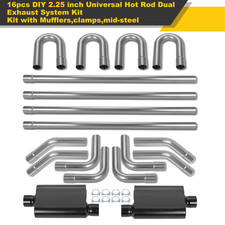 DIY 2.25" Custom Mandrel Dual Mild Steel Exhaust Pipe Bend Kit w/ Mufflers,18Pcs