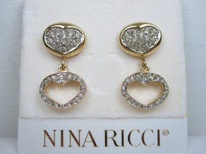 Authentic Nina Ricci Gold Plated Pierced Earrings with Swarovski Crystals - 8296