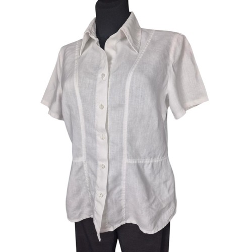 Camicetta in lino bianco Olsen 40 L XL Camicia manica corta aderente leggera - Foto 8 di 9