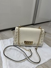 Zac Posen Damen Umhängetasche Leder Beige Mit Perlen Neuwertig