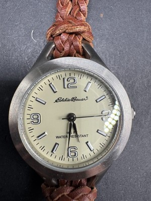 Vtg Eddie Bauer Ladies Cord Bracelet Watch Cream Dial Quartz Water Resist 165FT