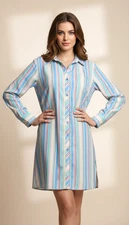 Natori Women’s Striped Button-Down Shirt Dress Long Sleeve Multicolor Size M