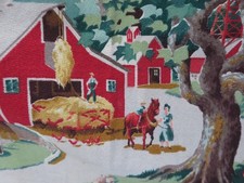 Vintage Nubby Grandma Moses style Curtains Excellent Barkcloth Stunning FolkLook