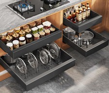 4Pack Expandable Pull Out Cabinet Organizer 21"Deep With Raising Pad for Fram...