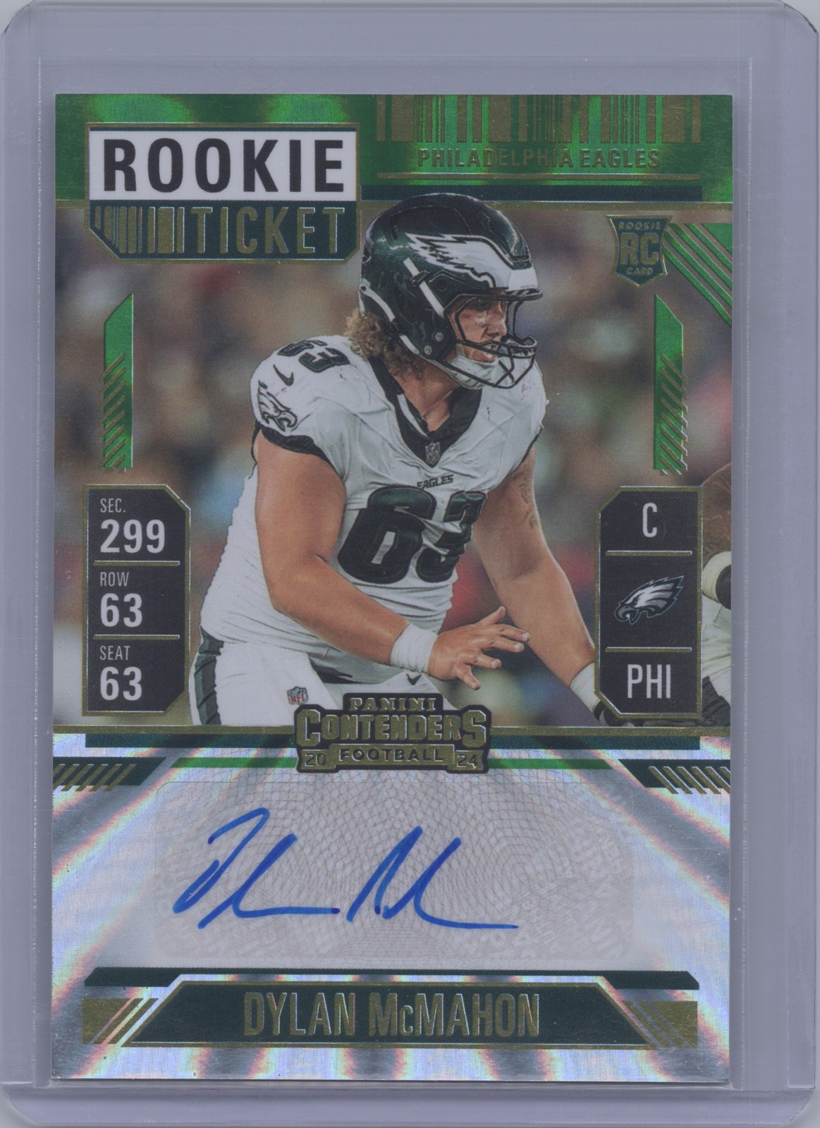 2024 Panini Contenders #239 Dylan McMahon Opening Kickoff (Green Laser) Ticket