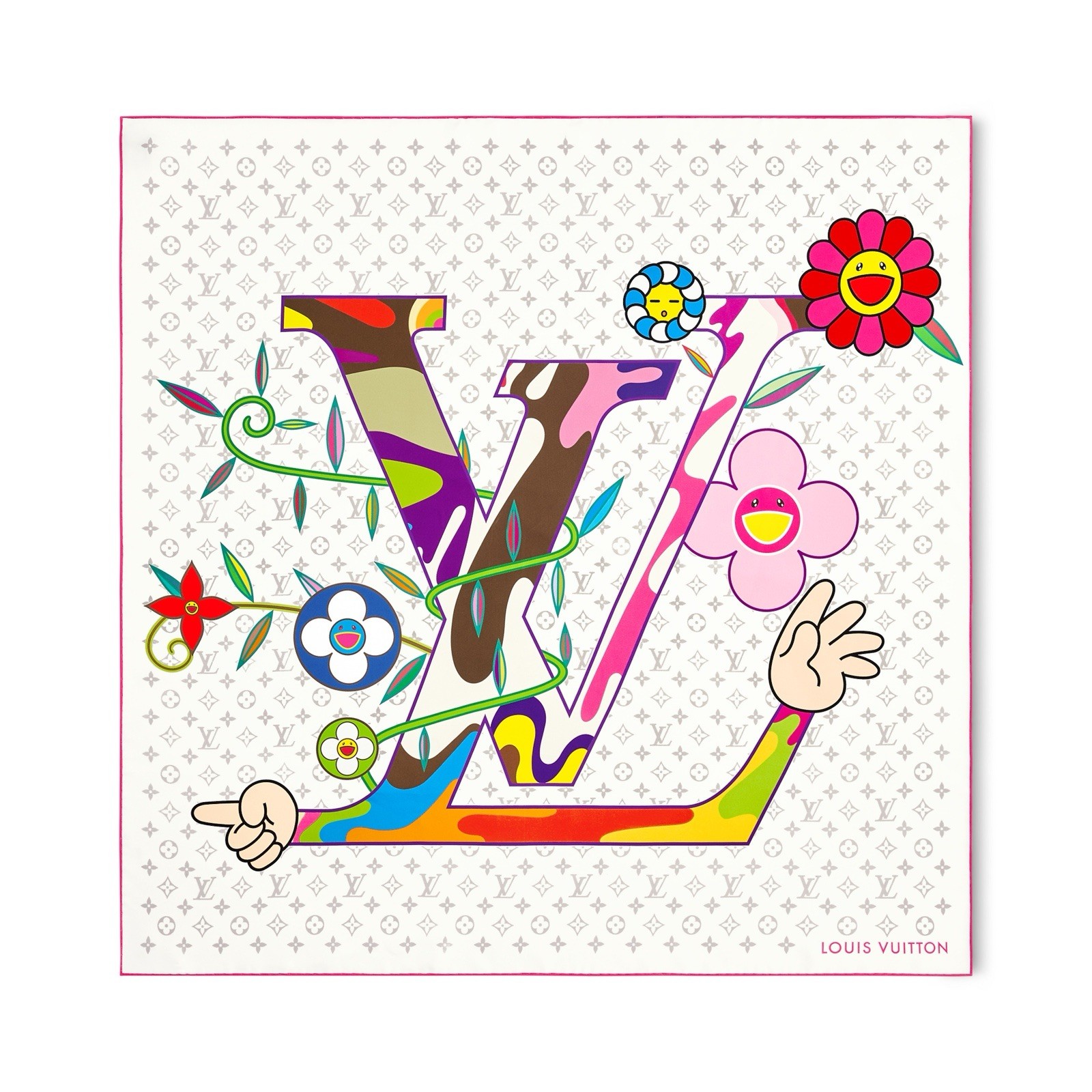 New In Box! Louis Vuitton x Takashi Murakami Superflat Square Silk Scarf  *Rare image 2