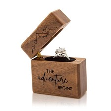 Walnut Wood Engagement Proposal Ring Box Magnetic Slim Pocket Mountain Engraved