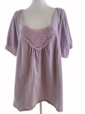 ZIZZI Damen Tunika Bluse Gr. M Lavendel Baumwolle Kurzer Ärmel Spitzenstickerei
