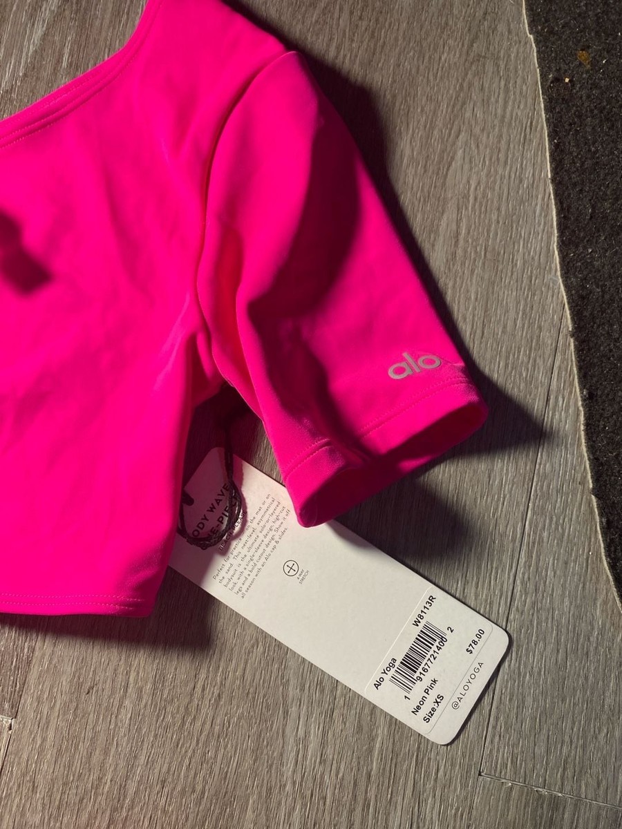 Alo Yoga Body Wave One-Shoulder Cutout Bodysuit Neon Pink Size XS