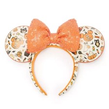 Disney Parks Halloween 2026 Mickey Minnie Pumpkin Ears Sequin Bow Headband - NEW