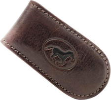 M. PELLETTERIA, Fermasoldi Uomo Magnetico in Vera Pelle, Con Calamita Portabanco