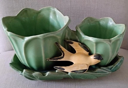 Vintage McCoy Pottery Double Tulip Yellow Swallow  Planter