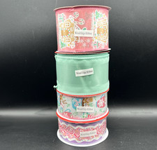 4 Christmas Wired Edge Ribbon Roll Ginger Bread House Candy Cane Glitter NEW