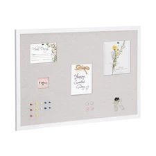 Uimoso 36"x24" White Cork Board with Linen Surface Wall-Mounted Bulletin Board
