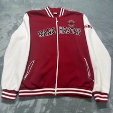 Manchester United England Soccer Varsity Jacket Mens XL White Red Full Zip