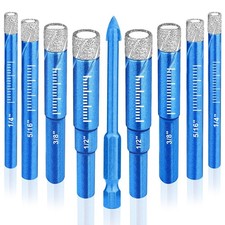 9 Piece Dry Diamond Drill Bits Set, Tile Drill Bits for Glass, Granite, Ceram...