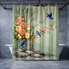 Vintage Chinoiserie Floral Bird Shower Curtain 72x72 Botanical