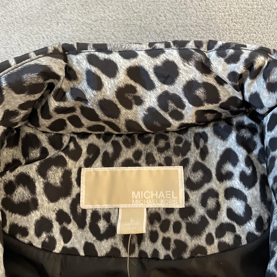 Nuevo chaleco acolchado Michael Kors estampado de leopardo para mujer grande L venta al por menor $125 nuevo con etiquetas negro Foto 3 de 4