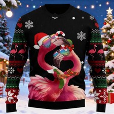 Tropical Christmas Flamingo Ugly Sweater Jumper Pink Birds Winter Holiday