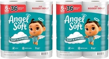 Angel Soft Toilet Paper, 6 Super Mega Rolls : 36 Regular Rolls (Pack of 2)