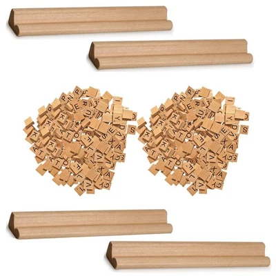 200pcs Hölzern Buchstaben Zahlen Steine Mit 4 Gestell Set für Spaß Spiele Heim - Bild 1 von 4