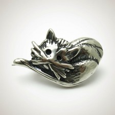 Handmade Sterling Silver Brooch Cat Solid Genuine Hallmarked 925 Nickel Free