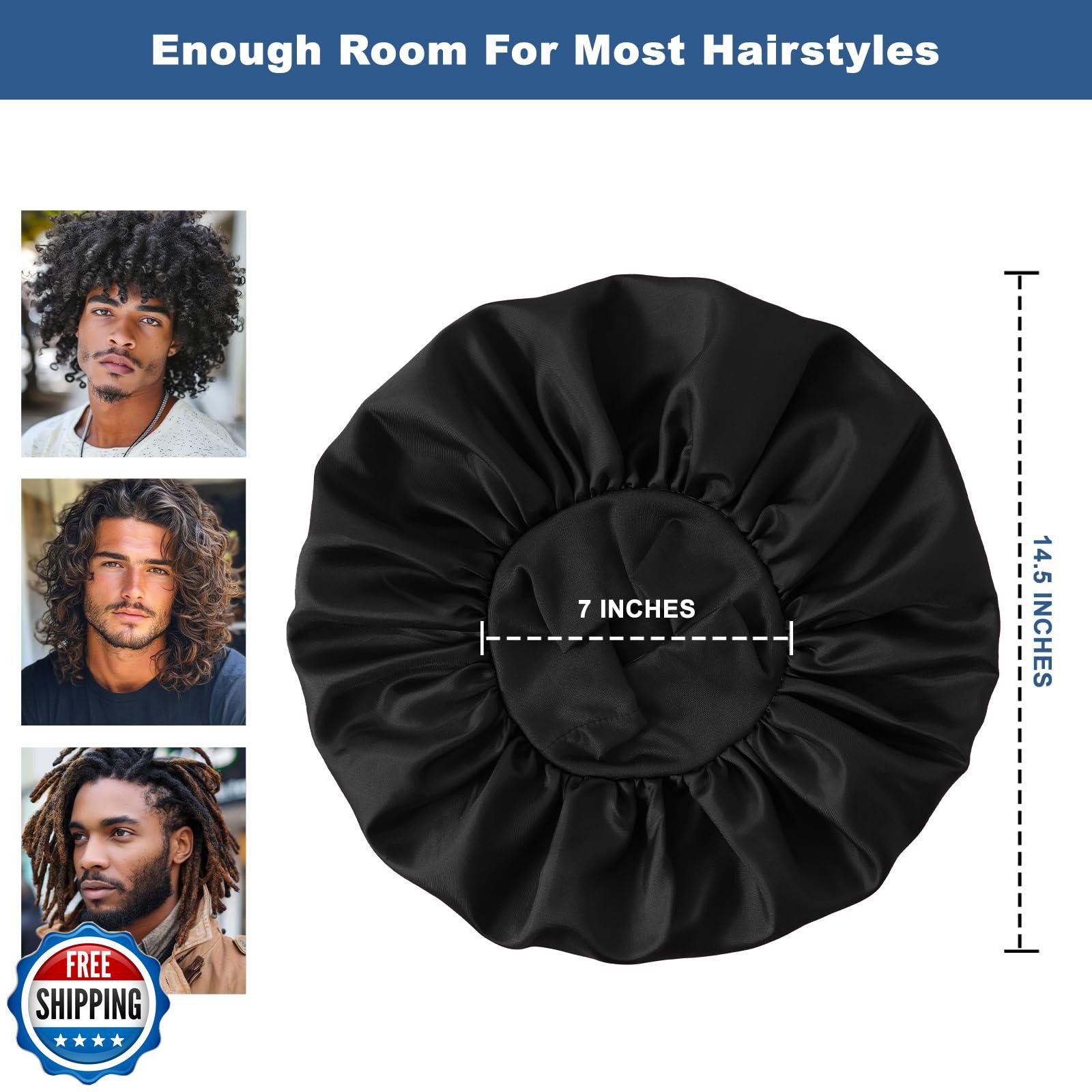 3Pcs Satin Bonnets for Men, Hair Bonnet for Sleeping Soft Elastic Band Silk S