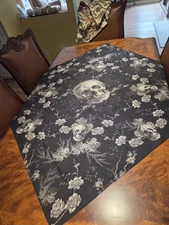 Pottery Barn Halloween Skull Toile Organic Cotton Table Throw, Black, 50''x50''