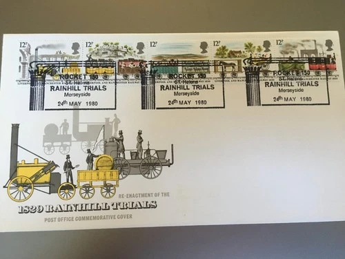 GB STAMPS RARE FIRST DAY COVER 1980 RAILWAY RAINHILL TRIALS MERSEYSIDE