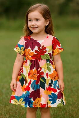 Mini Taylor Girls 4-5Y Leaf Print Dress   Bright Colors, Great Condition