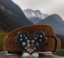 Justin Kids USA Belt     Size 24 with USA Leather     NWT Heart Buckle Western