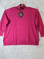 IMAN Women's Global Chic Turtleneck Sweater/Gold Button Accents Maroon Size 3XL