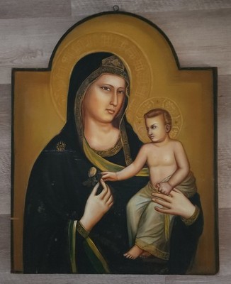 Eastern Orthodox Icon Oil Painting On Wood Virgin Christ Child Signed J. Jobbágy