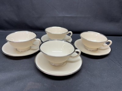 Lenox ''MONTCLAIR'' USA ~ #B501 ~ Platinum ~ Set of 4 ~ Cups & Saucers ~ 2 1/4''