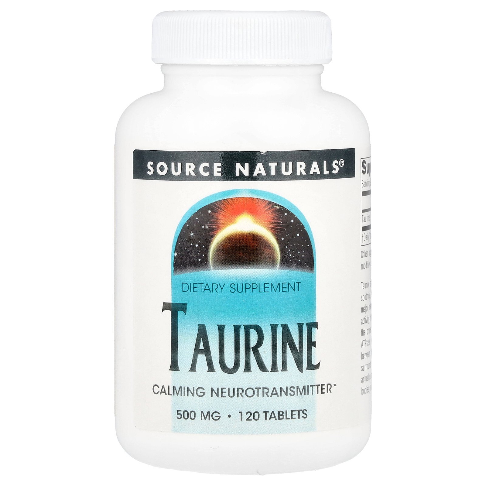 Таурин Source Naturals 500 мг, 120 таблеток, Не содержит молока, яиц, глютена, Не содержит