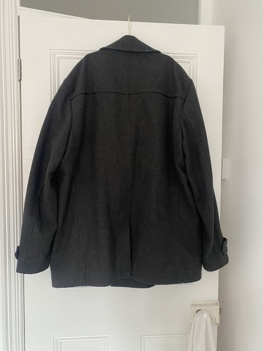 Perry Ellis Men’s Coat XL Wool Blend Double Breasted Grey/black - Picture 6 of 8